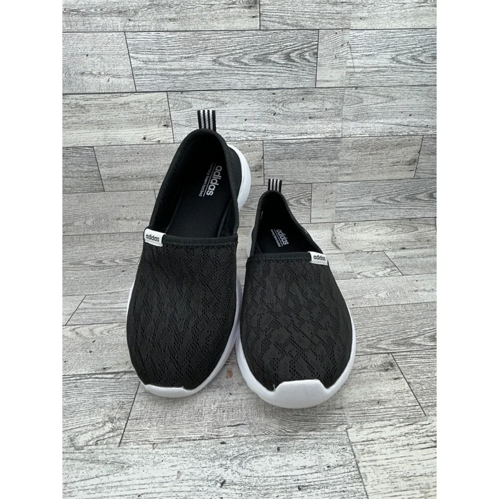 Adidas Cloudfoam Lite Racer Slip On Women Sz 6 Black White Mesh Sneakers AC8475
